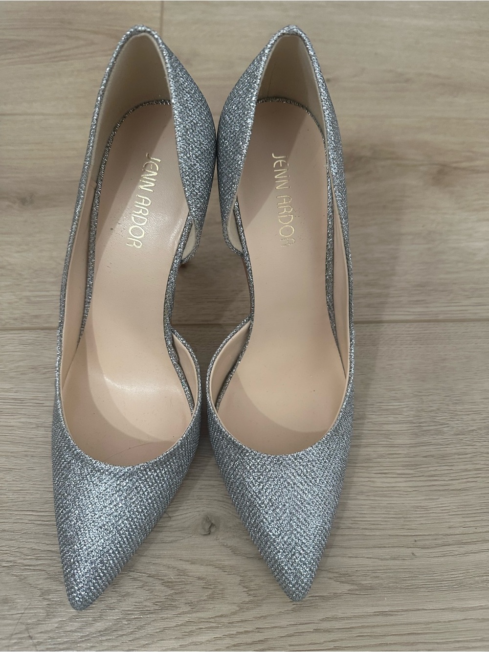 Jenn Ardor Silver Glitter D'Orsay Pointed Toe Heels